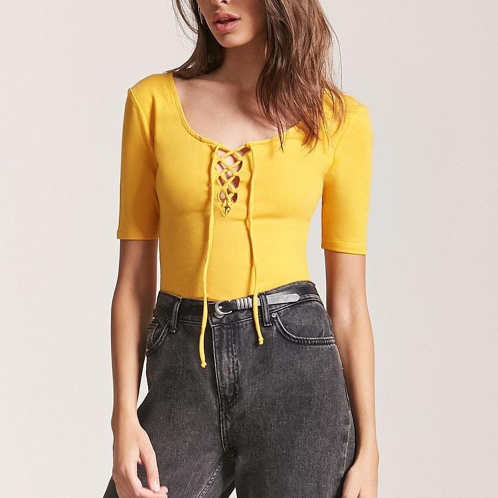 Yellow Lace front bodysuit